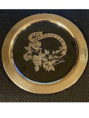 Vintage Oneida 25th Anniversary Silverplate 101/4" Dish w/Rose Engraved Motif